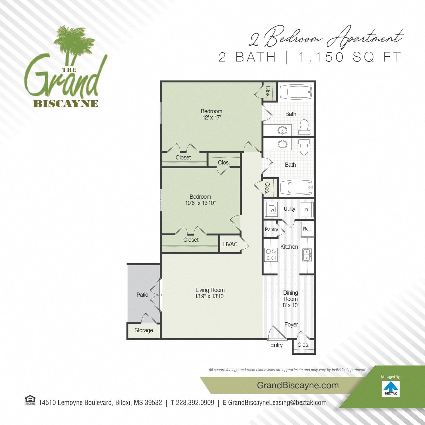 2 bed / 2 bath floor plan